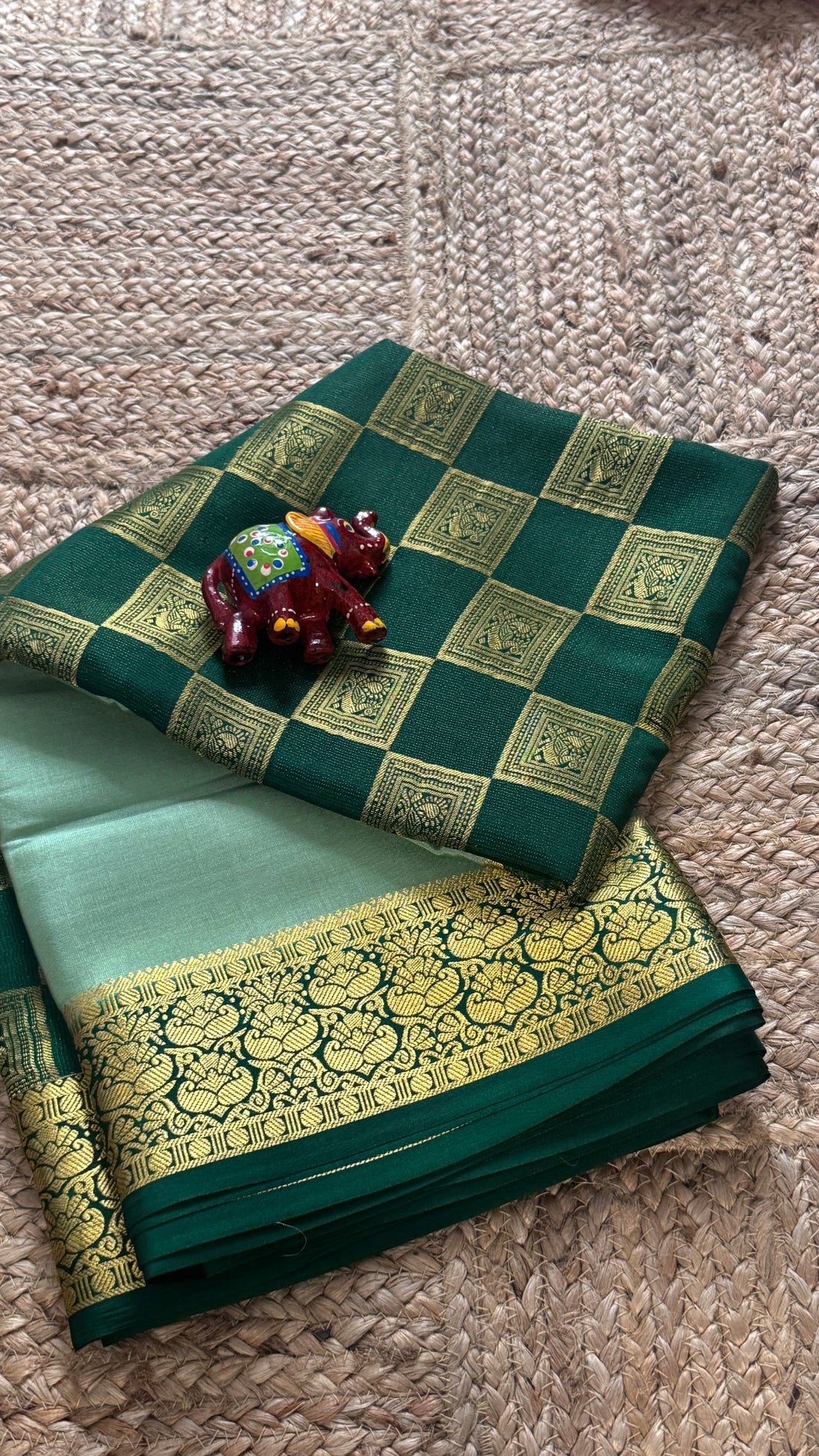 SIRI ROYAL | Mysore Silk Saree Half and Half Pastel Mint Green and Contrast Deep Green
