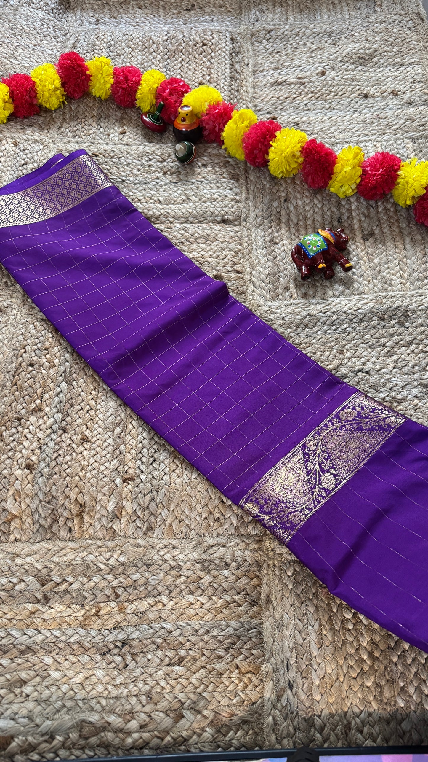 Semi Silk Solid Purple with Checks