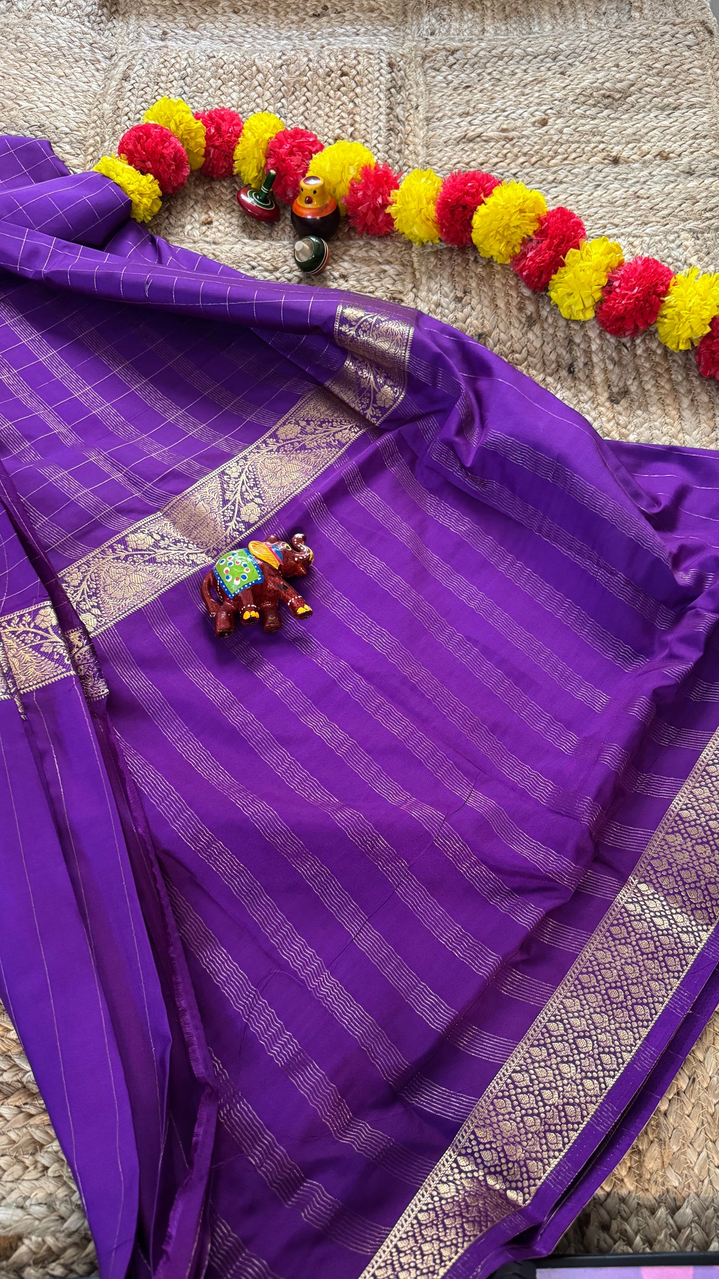 Semi Silk Solid Purple with Checks