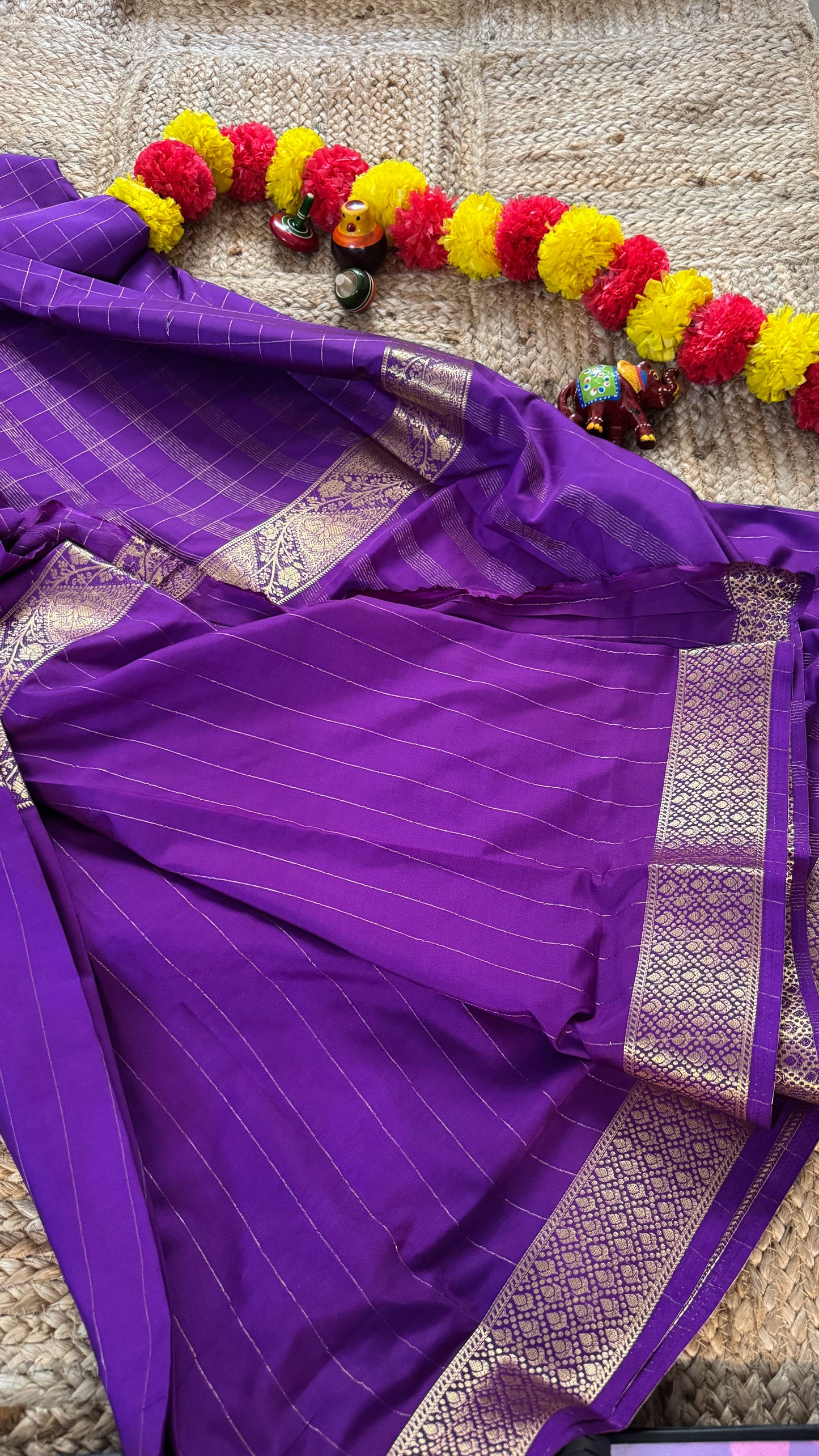 Semi Silk Solid Purple with Checks