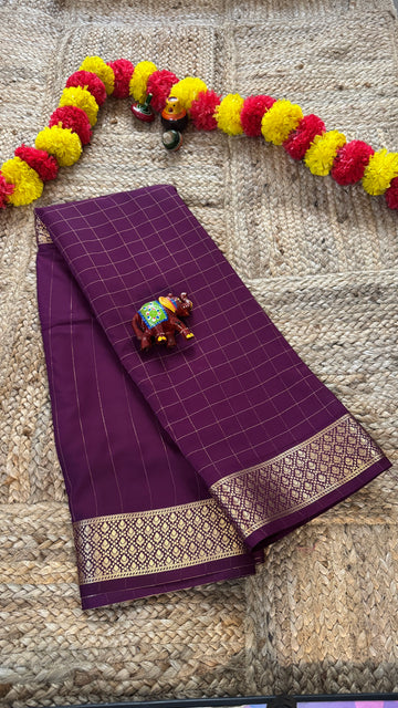 SIRI RADHA | Semi Silk Solid Wine with Checks