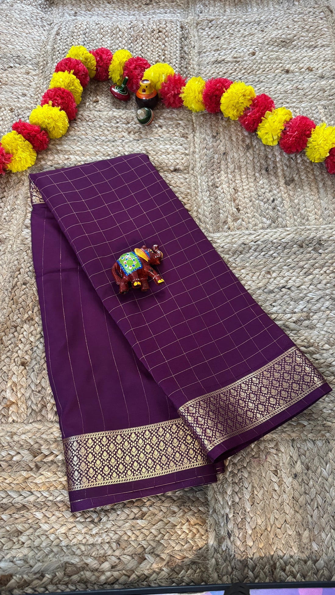 SIRI RADHA | Semi Silk Solid Wine with Checks