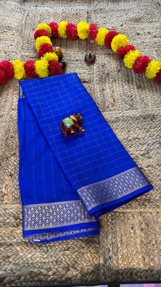 Semi Silk Solid Blue with Checks