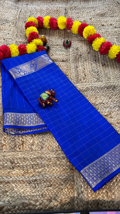 Semi Silk Solid Blue with Checks