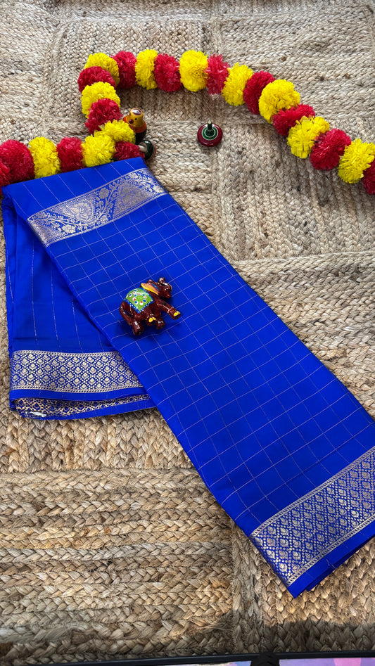 Semi Silk Solid Blue with Checks