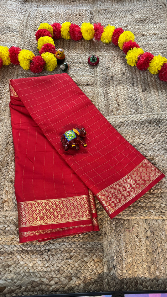 Semi Silk Solid Red with Checks