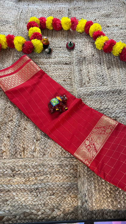 Semi Silk Solid Red with Checks