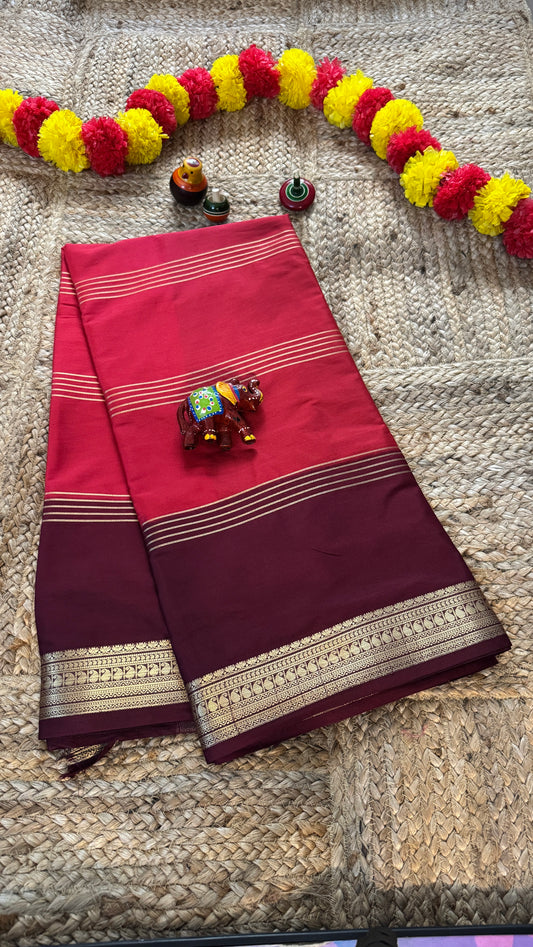Semi Silk Saree - Red and Maroon