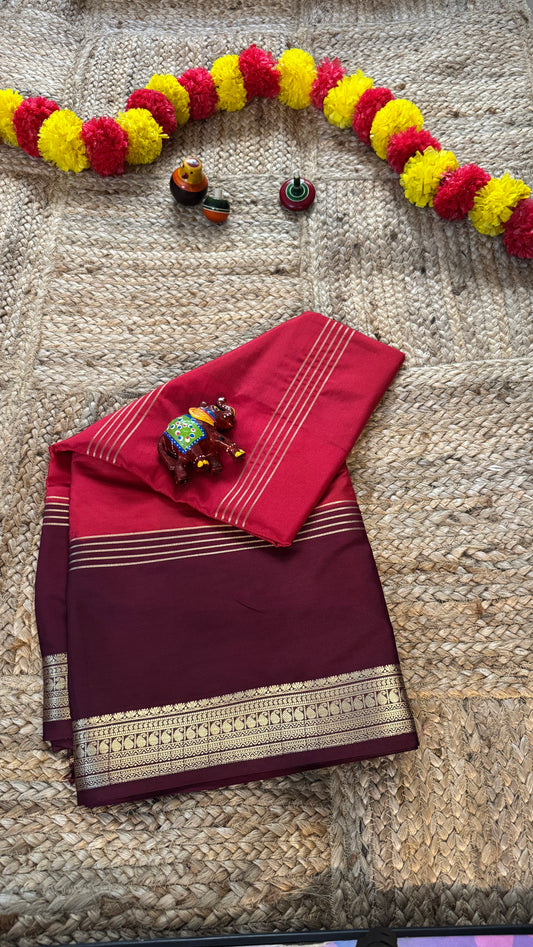Semi Silk Saree - Red and Maroon