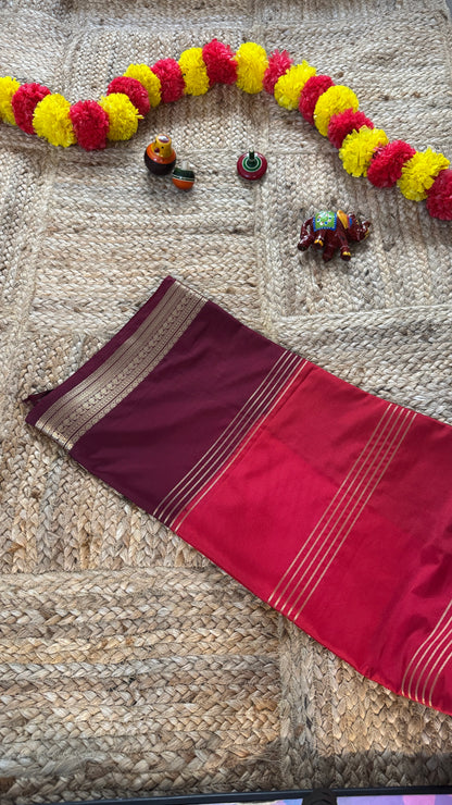 Semi Silk Saree - Red and Maroon