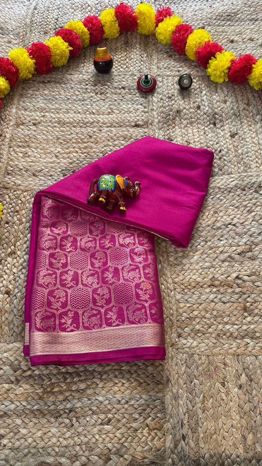 Semi Silk Brocade Half and Half Pink
