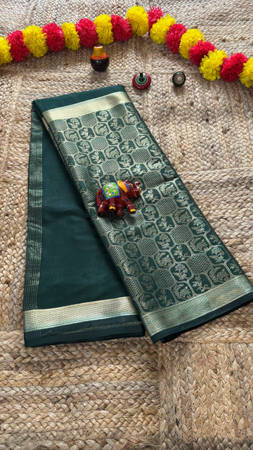 SIRI RADHA | Semi Silk Brocade Half and Half Green