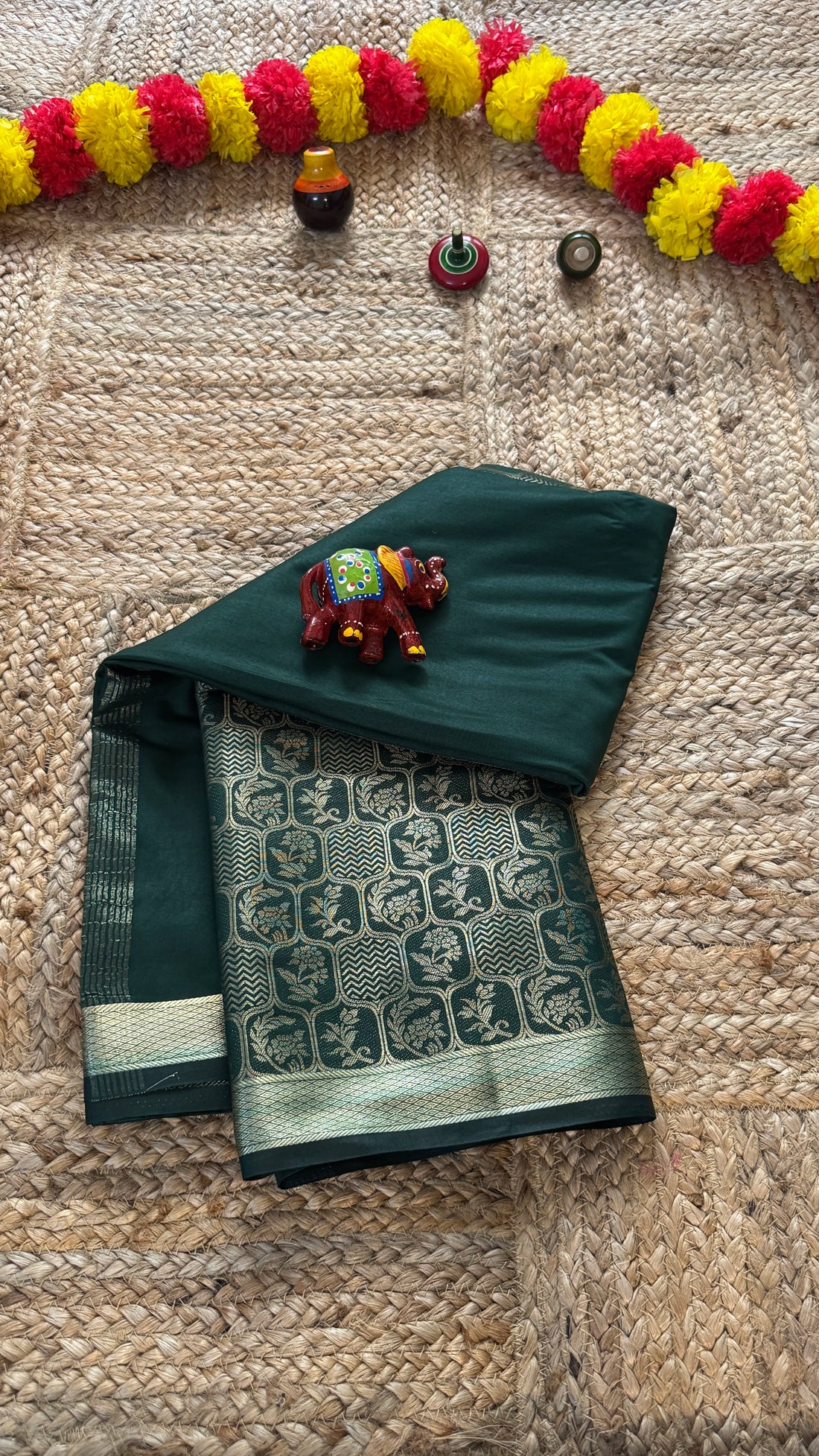Semi Silk Brocade Half and Half Green