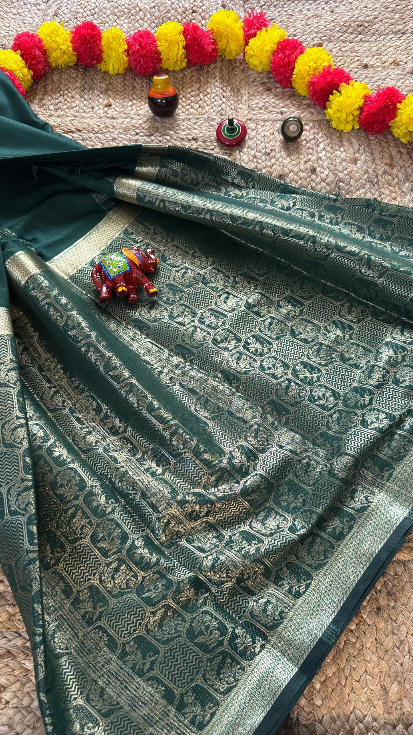 Semi Silk Brocade Half and Half Green