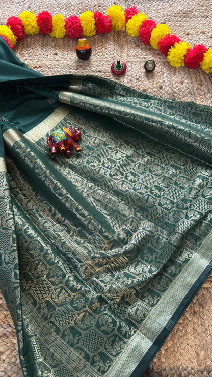 Semi Silk Brocade Half and Half Green