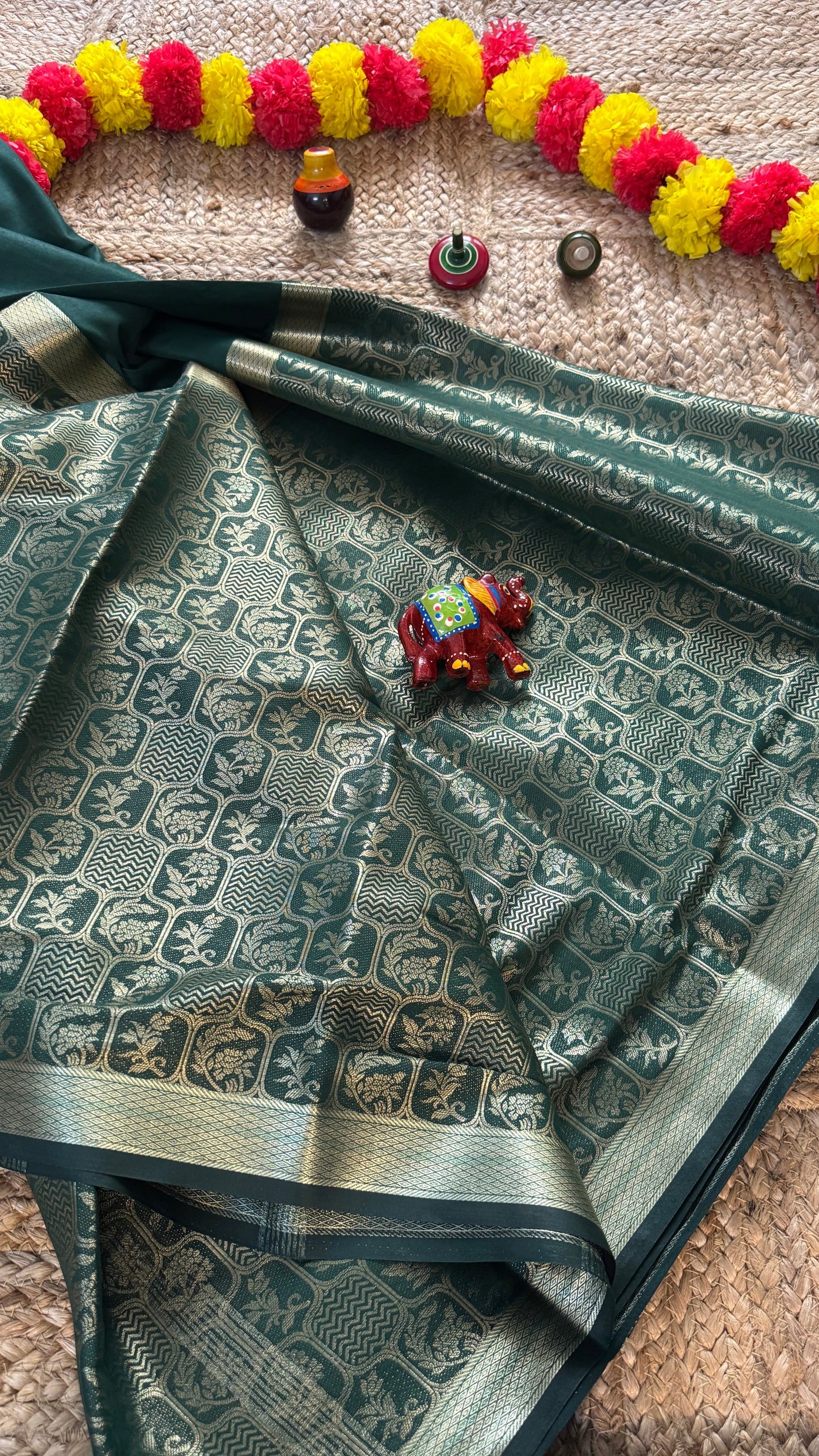 Semi Silk Brocade Half and Half Green