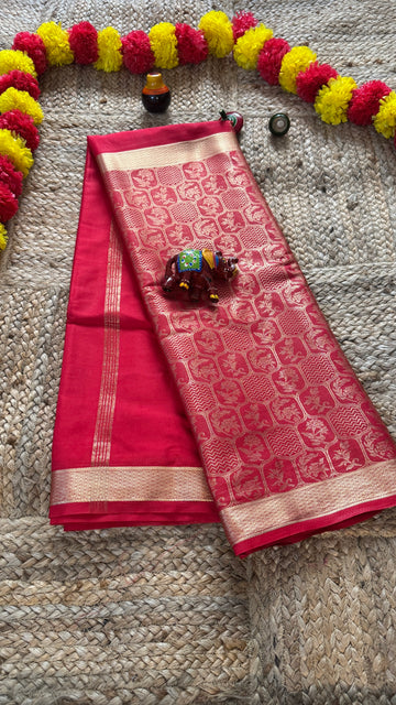 SIRI RADHA | Semi Silk Brocade Half and Half Red