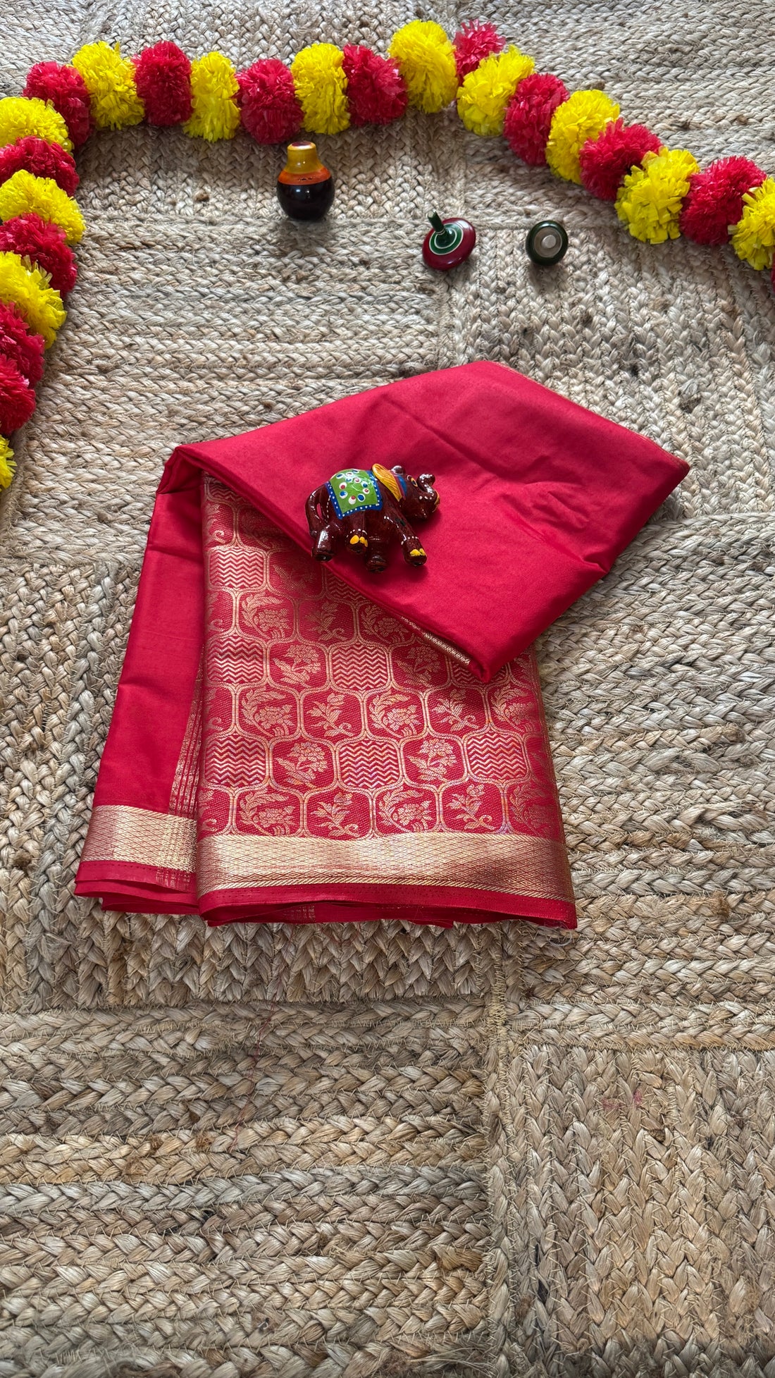 Semi Silk Brocade Half and Half Red