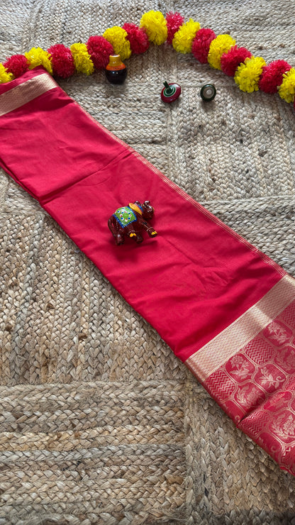 Semi Silk Brocade Half and Half Red
