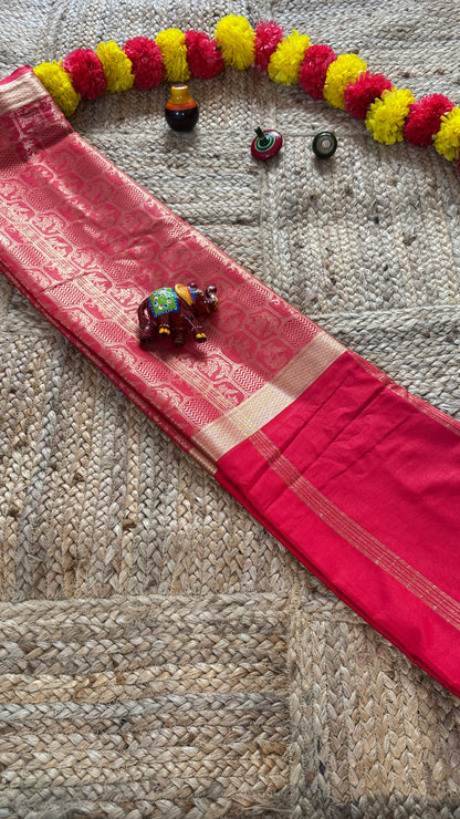 Semi Silk Brocade Half and Half Red