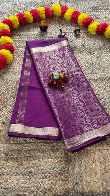 SIRI RADHA | Semi Silk Brocade Half and Half Purple