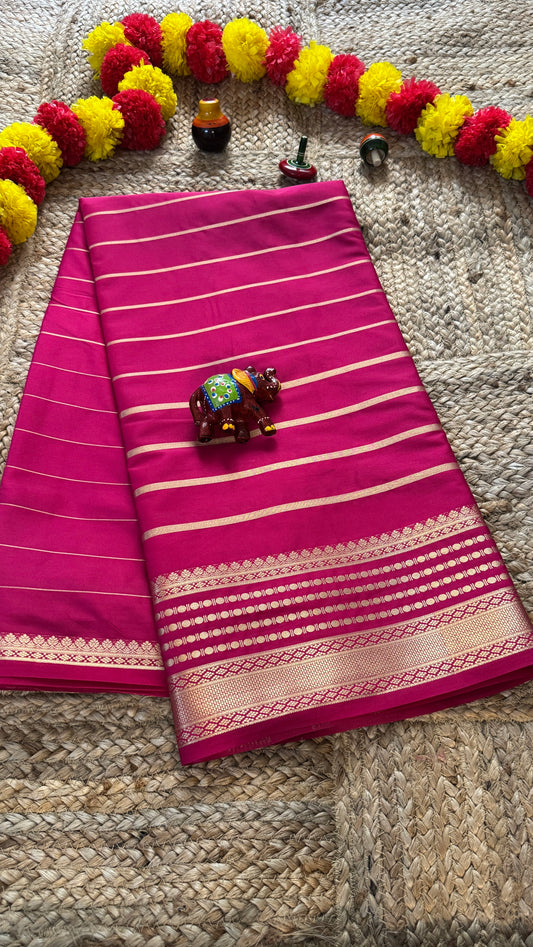 Semi Silk Saree - Solid Pink with lines