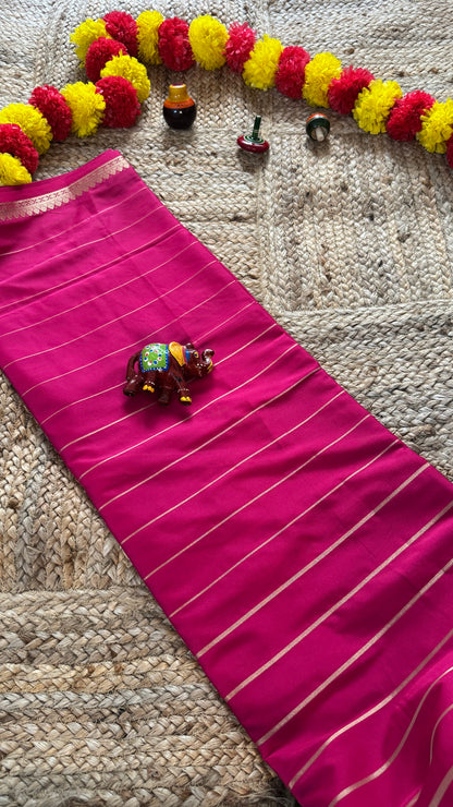 Semi Silk Saree - Solid Pink with lines