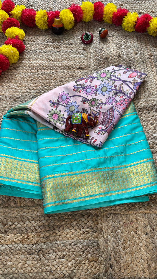 Pastels Digital Printed Saree - Torquise + Mauve new