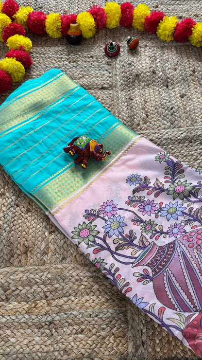 Pastels Digital Printed Saree - Torquise + Mauve new