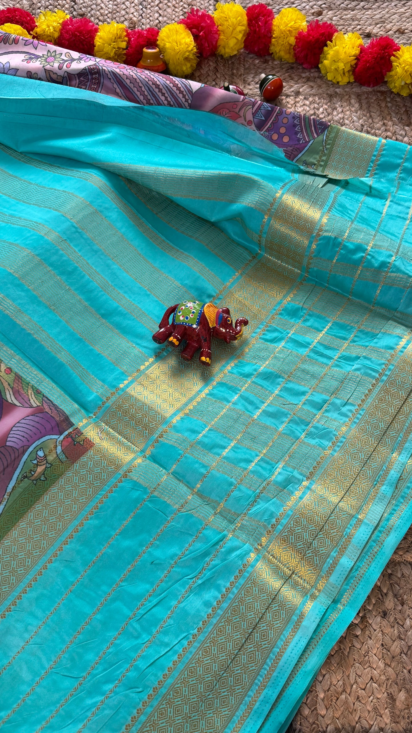 Pastels Digital Printed Saree - Torquise + Mauve new