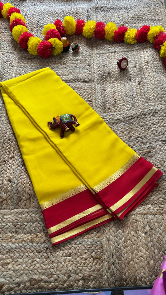 Mysore Silk - Gap Boarder Yellow and Red