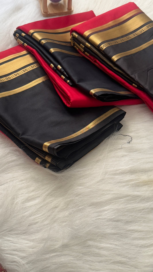 Semi Silk Saree - Bentex Boarder RED  & Black