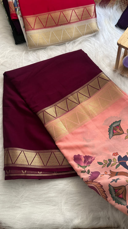 Kalamakari Wine & Baby Pink  Silk Saree