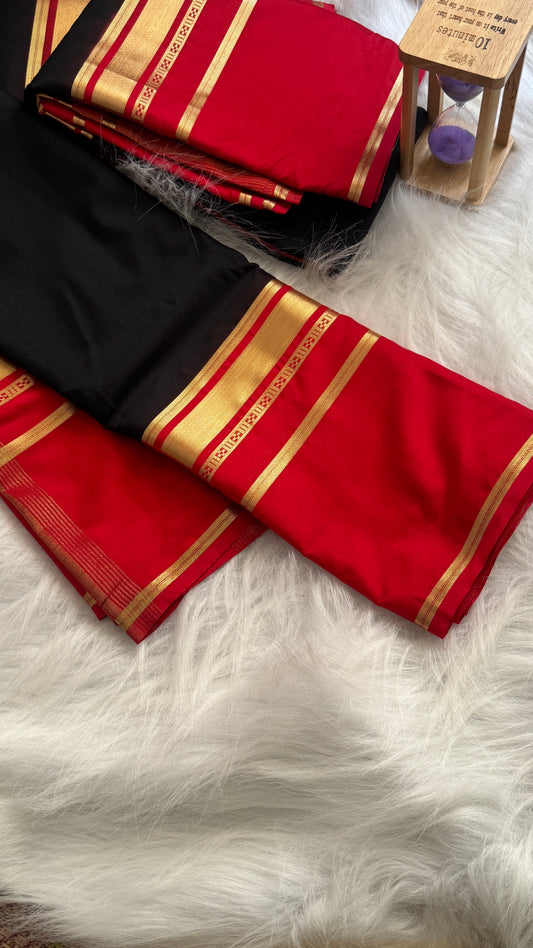 Semi Silk Saree - Bentex Boarder Black & Pink