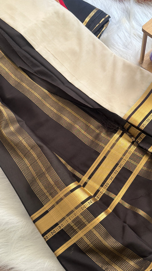 Semi Silk Saree - Bentex Boarder Off White & Black