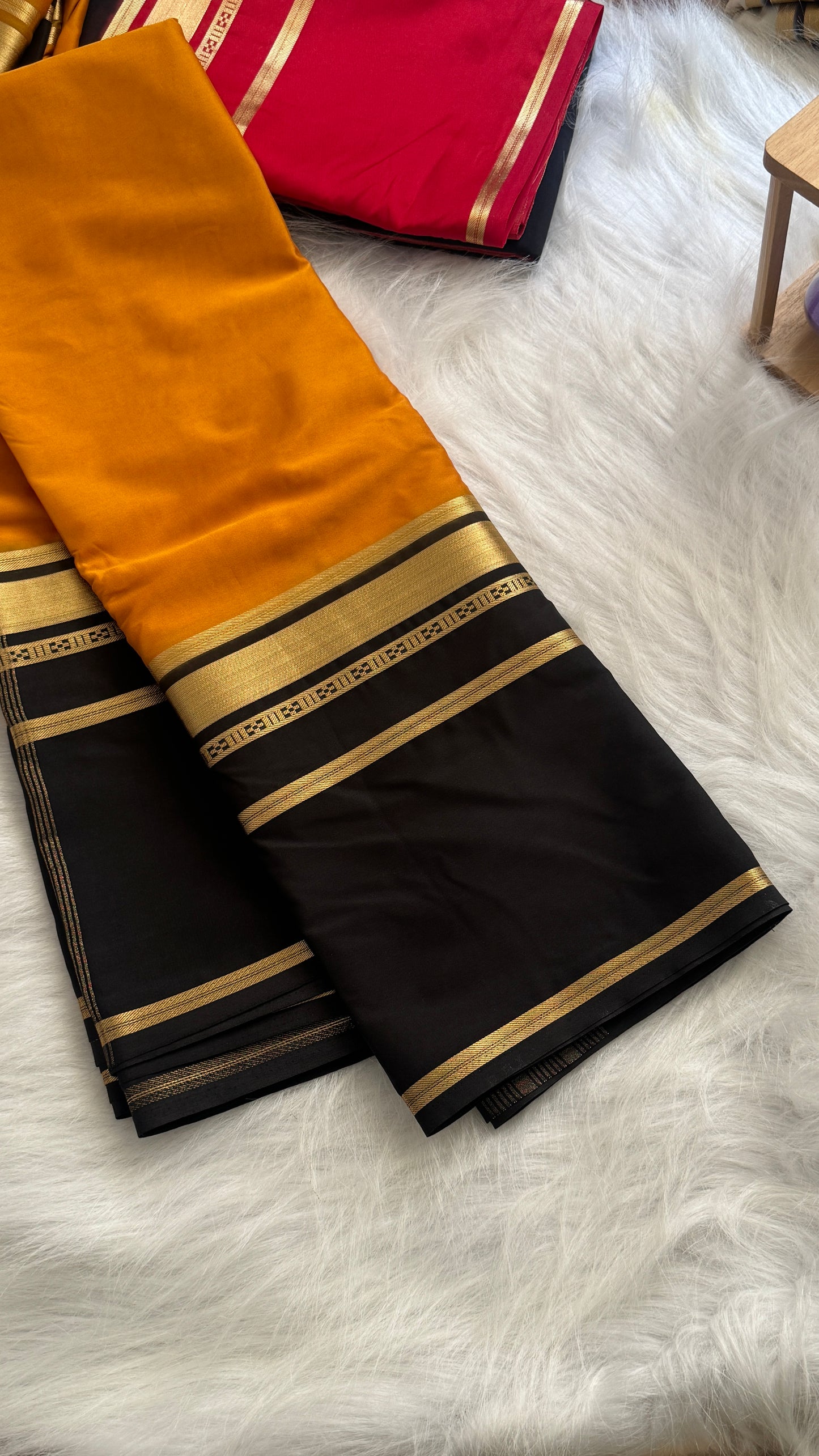 Semi Silk Saree - Bentex Boarder Mustard Yellow & Black