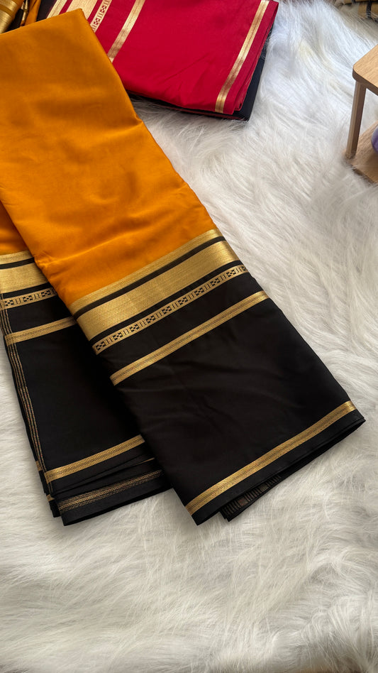 Semi Silk Saree - Bentex Boarder Mustard Yellow & Black