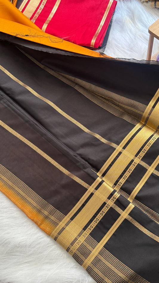 Semi Silk Saree - Bentex Boarder Mustard Yellow & Black