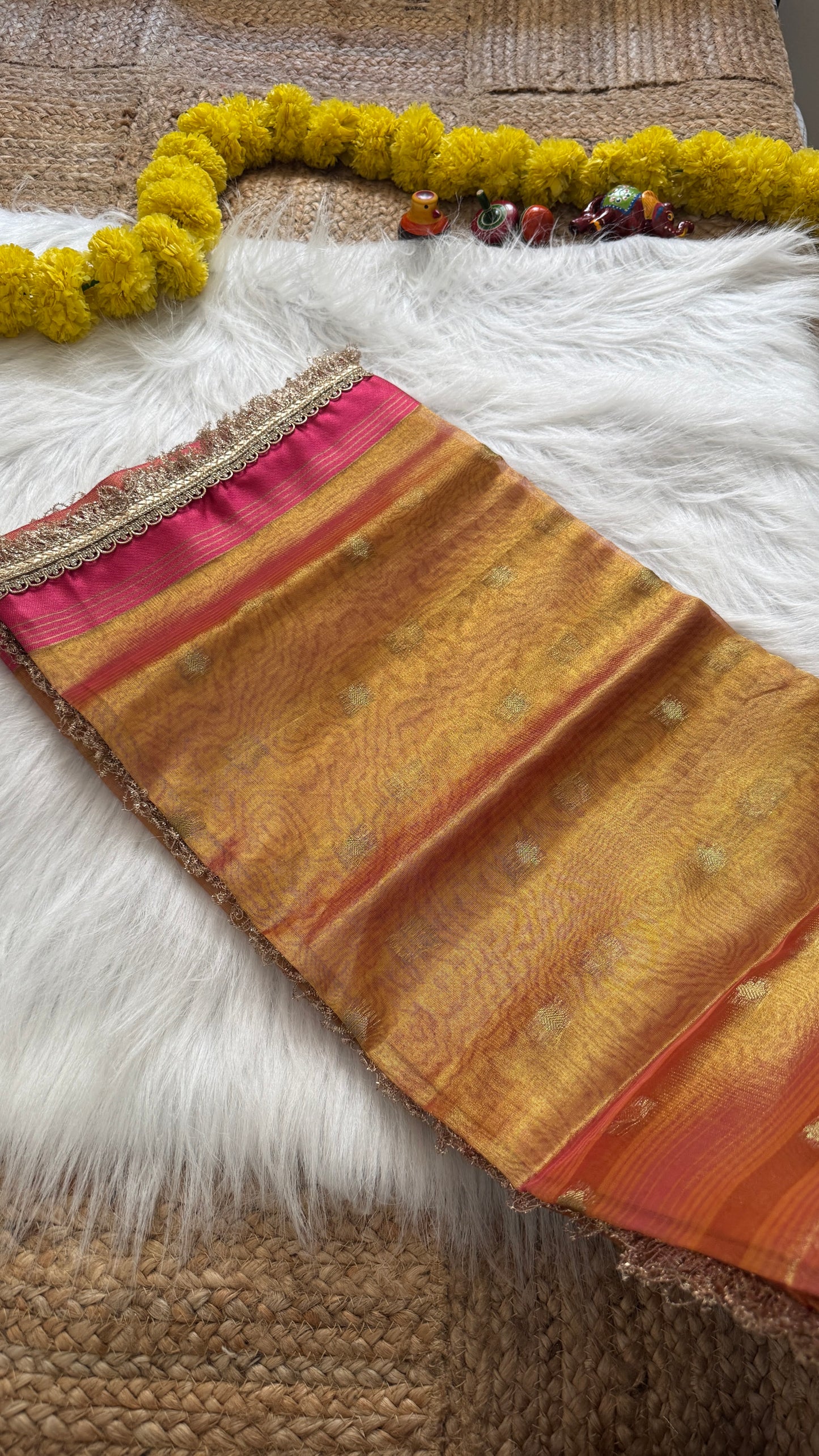 Banarasi Handloom Tissue Silk Saree Gold & Pink
