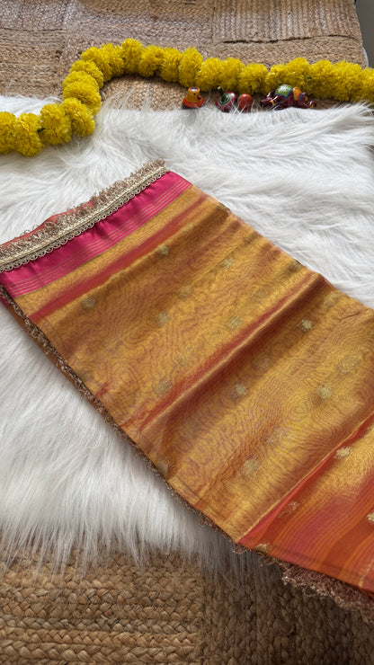 Banarasi Handloom Tissue Silk Saree Gold & Pink