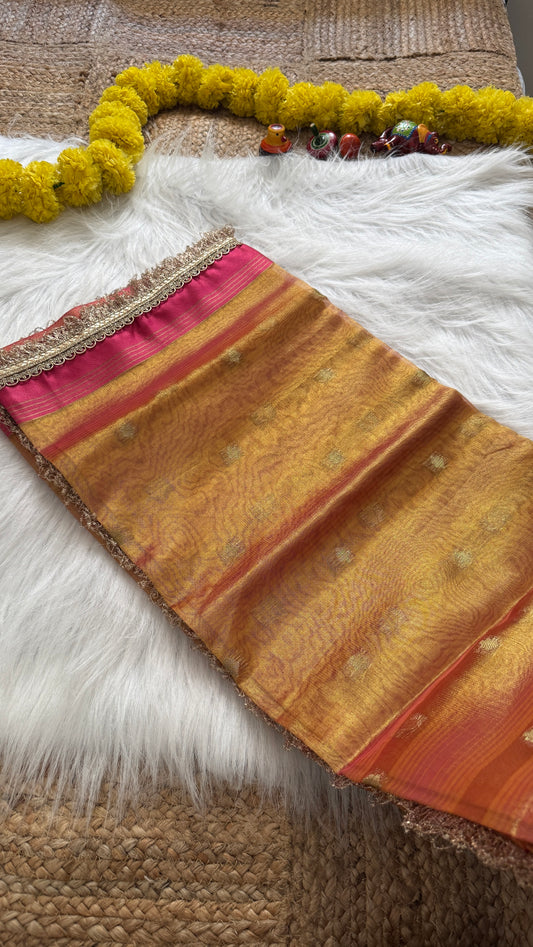 Banarasi Handloom Tissue Silk Saree Gold & Pink