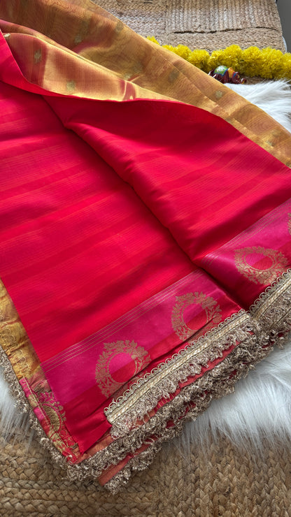 Banarasi Handloom Tissue Silk Saree Gold & Pink