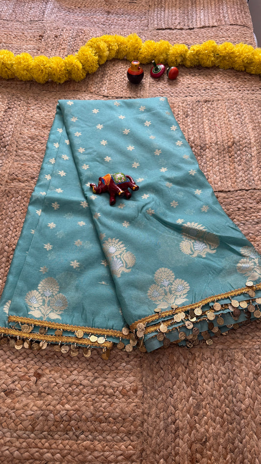 Banarasi Handloom Soft Tissue Silk Saree - Teal