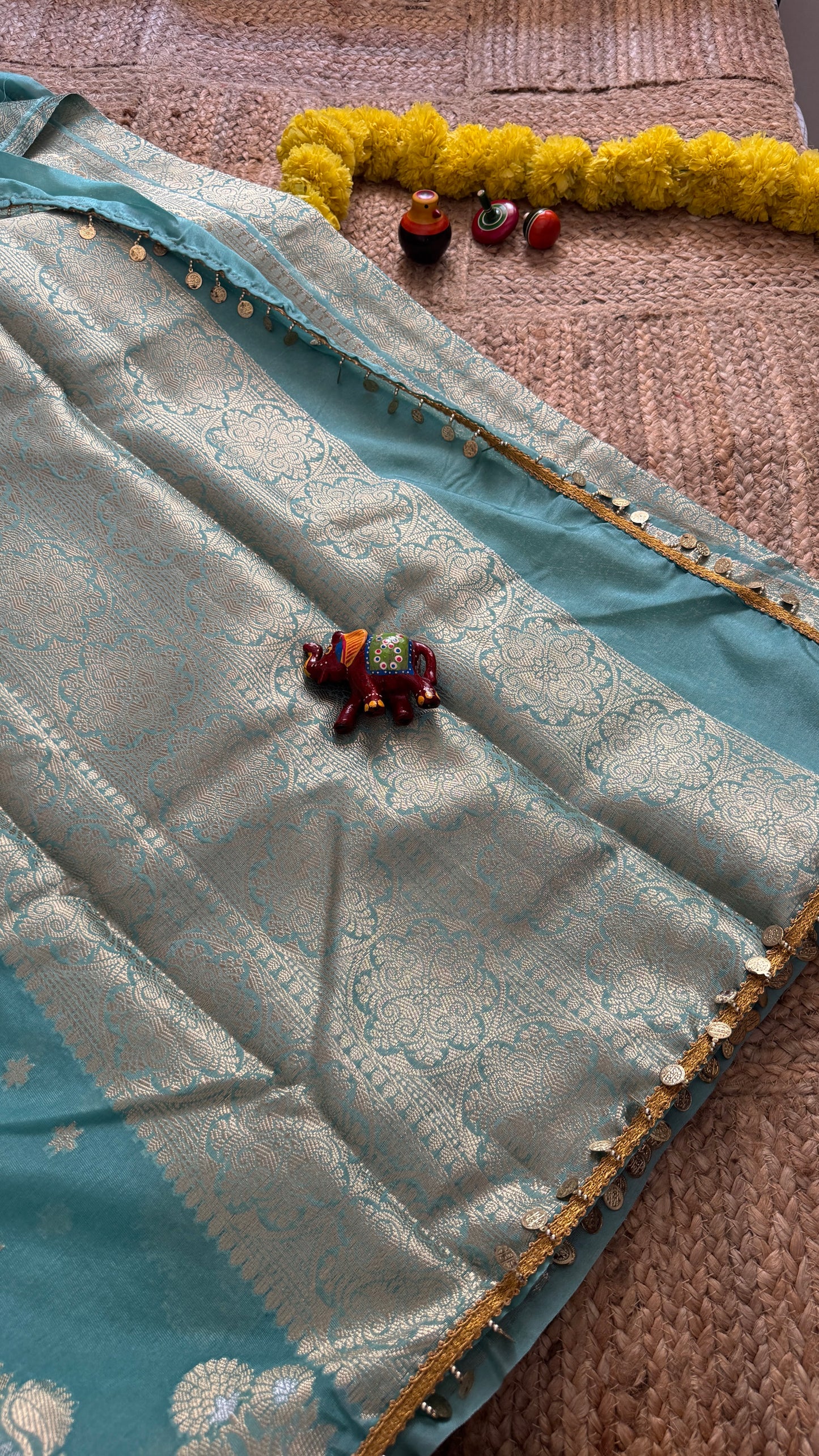Banarasi Handloom Soft Tissue Silk Saree - Teal