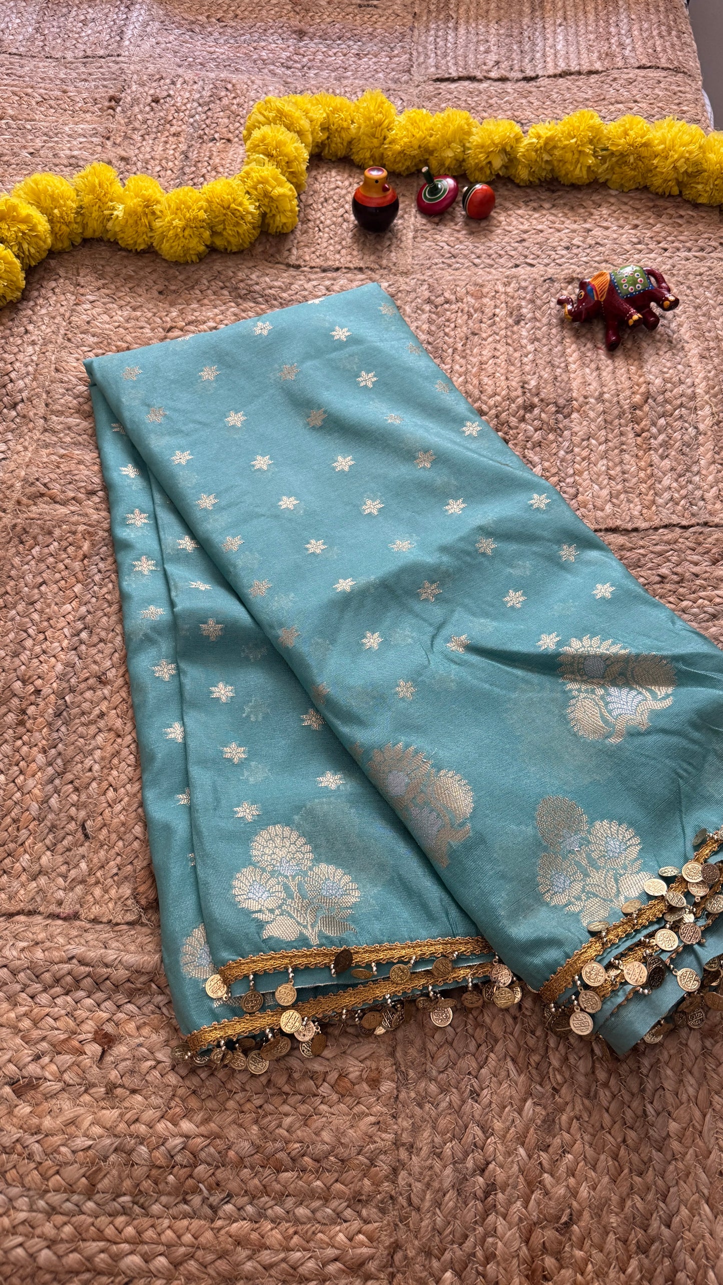 Banarasi Handloom Soft Tissue Silk Saree - Teal