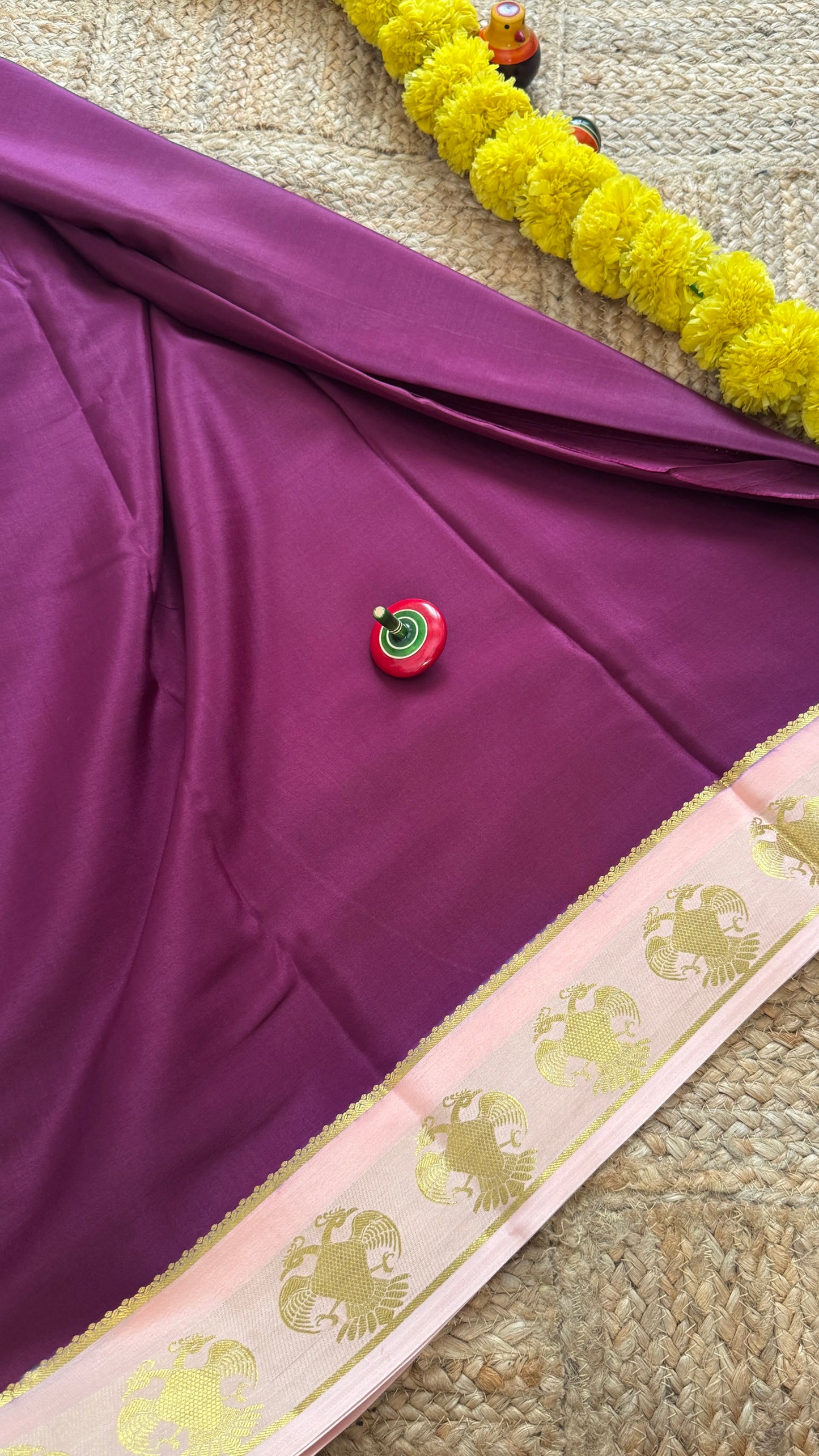 Pure Mysore Silk Saree - GandaBerunda Boarder Purple & Baby Pink