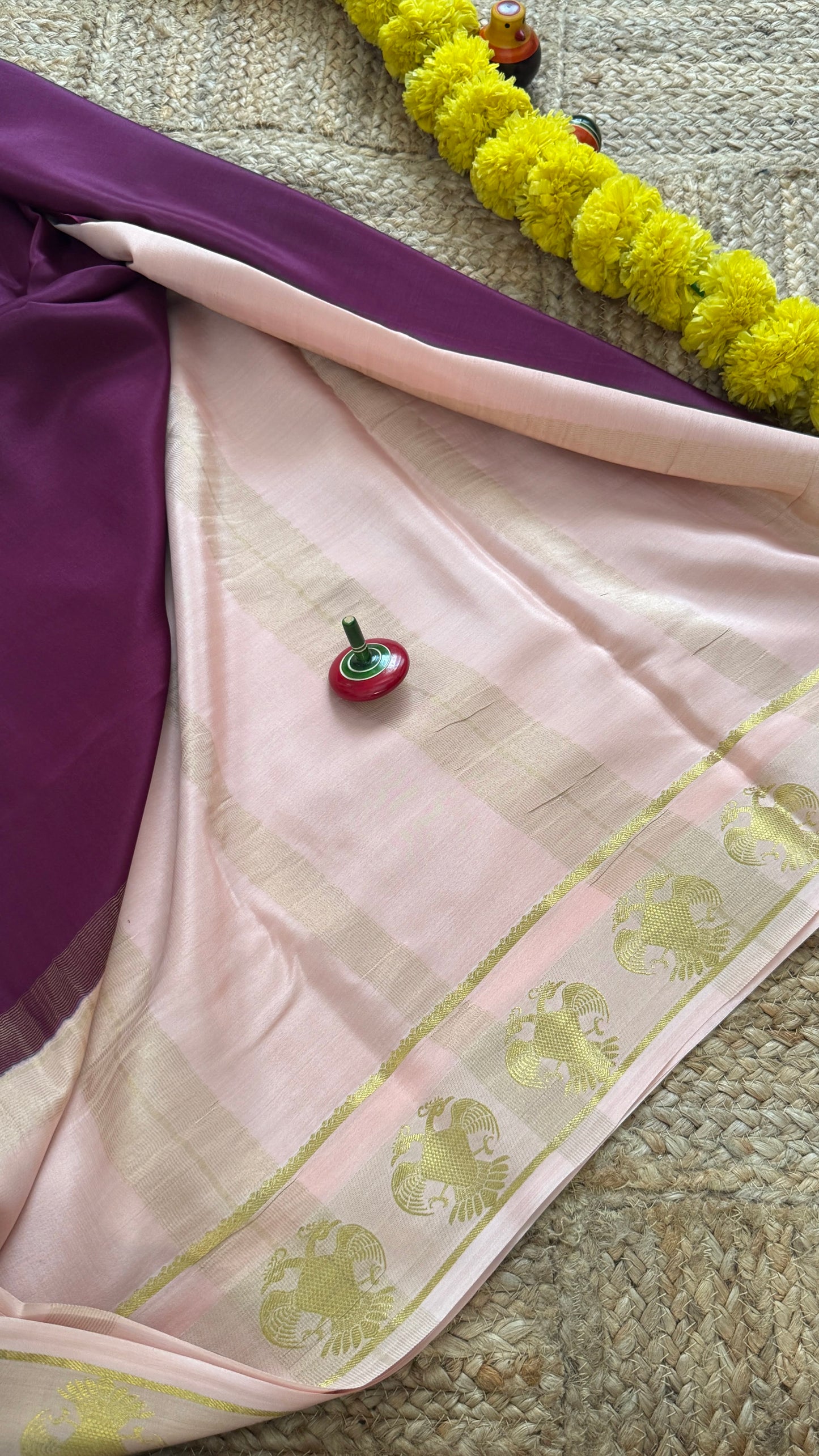 Pure Mysore Silk Saree - GandaBerunda Boarder Purple & Baby Pink