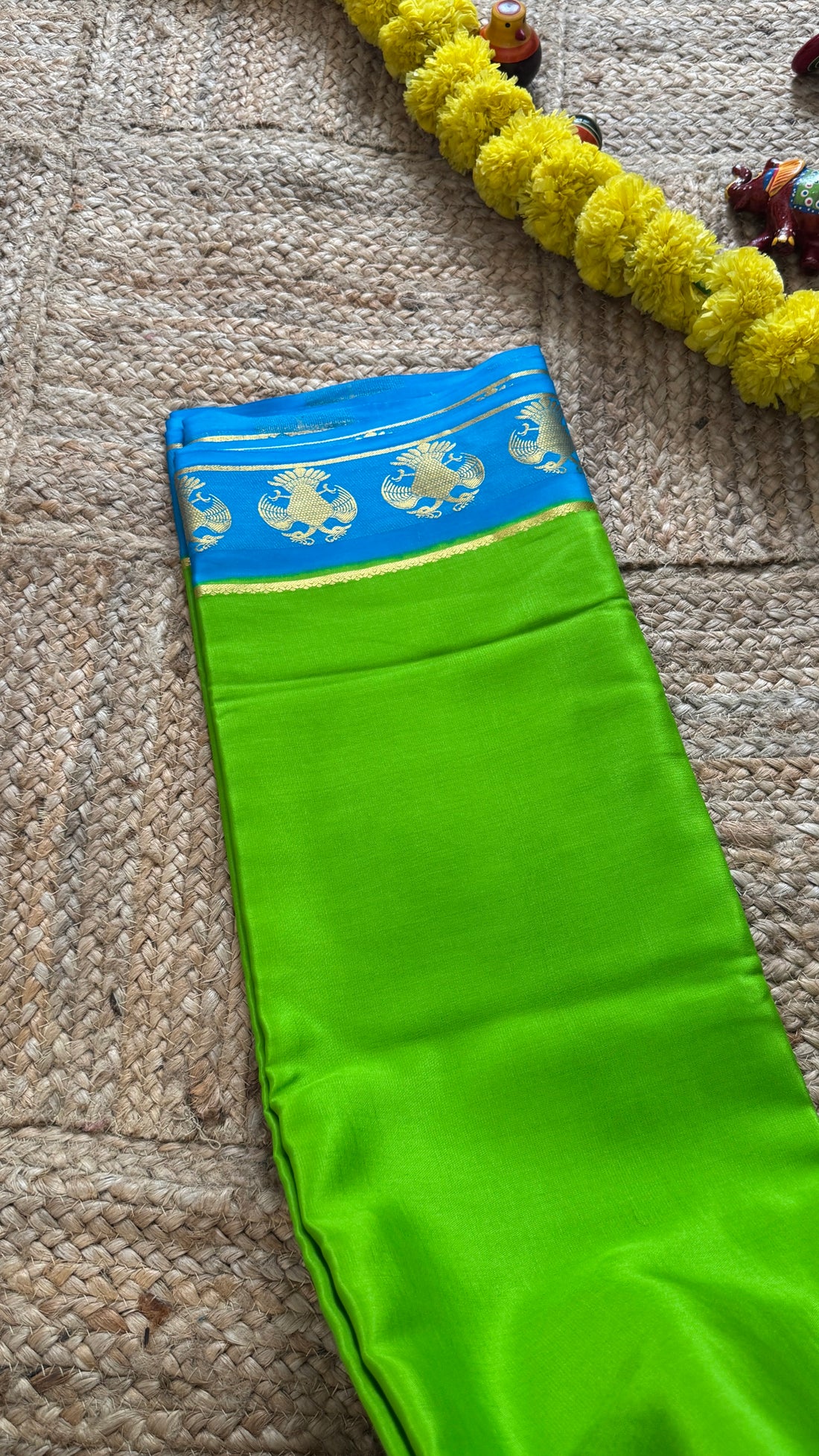 Pure Mysore Silk Saree - GandaBerunda Border Green and Blue