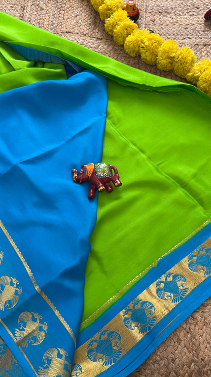 Pure Mysore Silk Saree - GandaBerunda Boarder Green and Blue