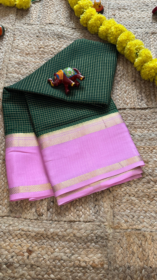 Pure Mysore Silk Sarees - Bespoke Drapes - Green and Baby Pink